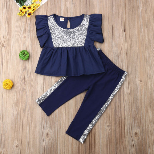 0 5T Stylish Little Girl Summer Sequined Clothes