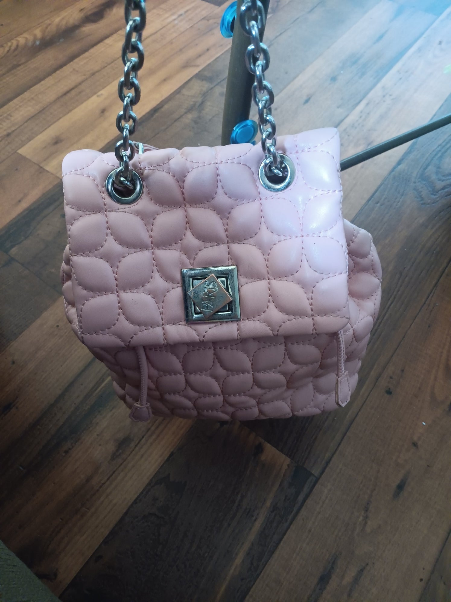 Pynk's bubble pink backpack, chained pink straps