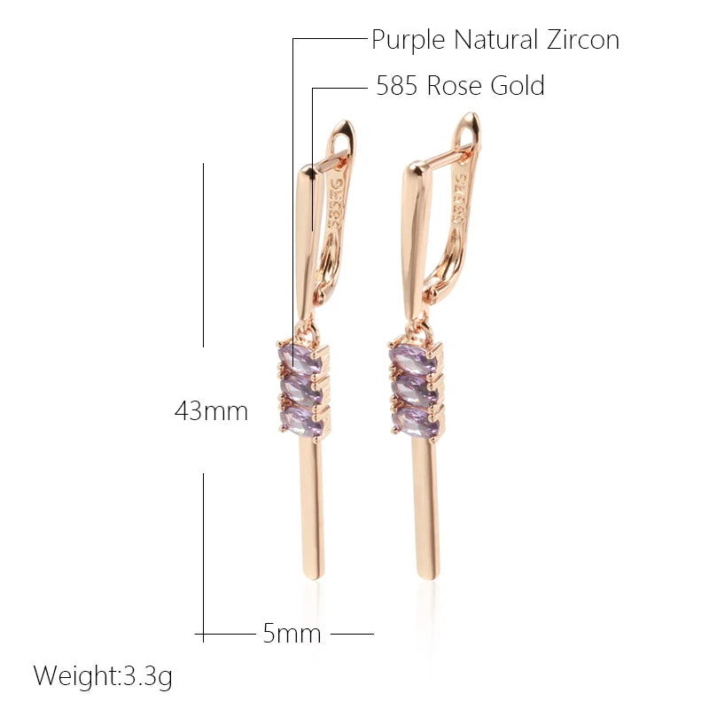 JULYDREAM Oval Purple Zircon Simple Long Pendant Earrings for Women 585 Gold Color Party Daily Jewelry Trendy Dangle Accessories