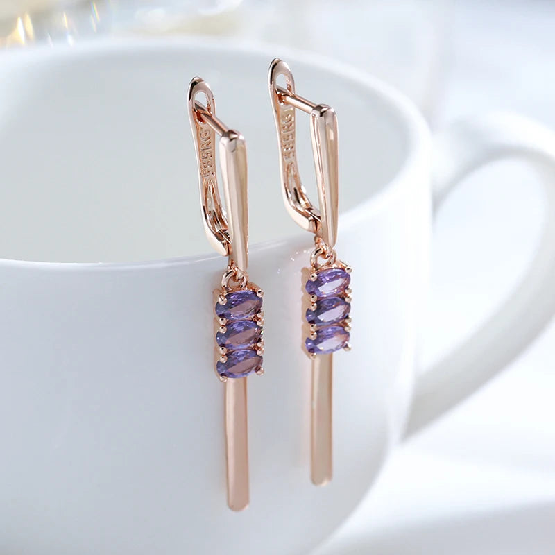 JULYDREAM Oval Purple Zircon Simple Long Pendant Earrings for Women 585 Gold Color Party Daily Jewelry Trendy Dangle Accessories