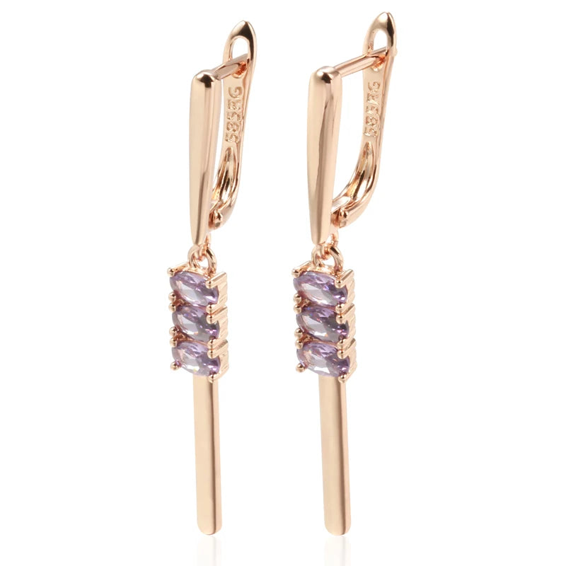 JULYDREAM Oval Purple Zircon Simple Long Pendant Earrings for Women 585 Gold Color Party Daily Jewelry Trendy Dangle Accessories