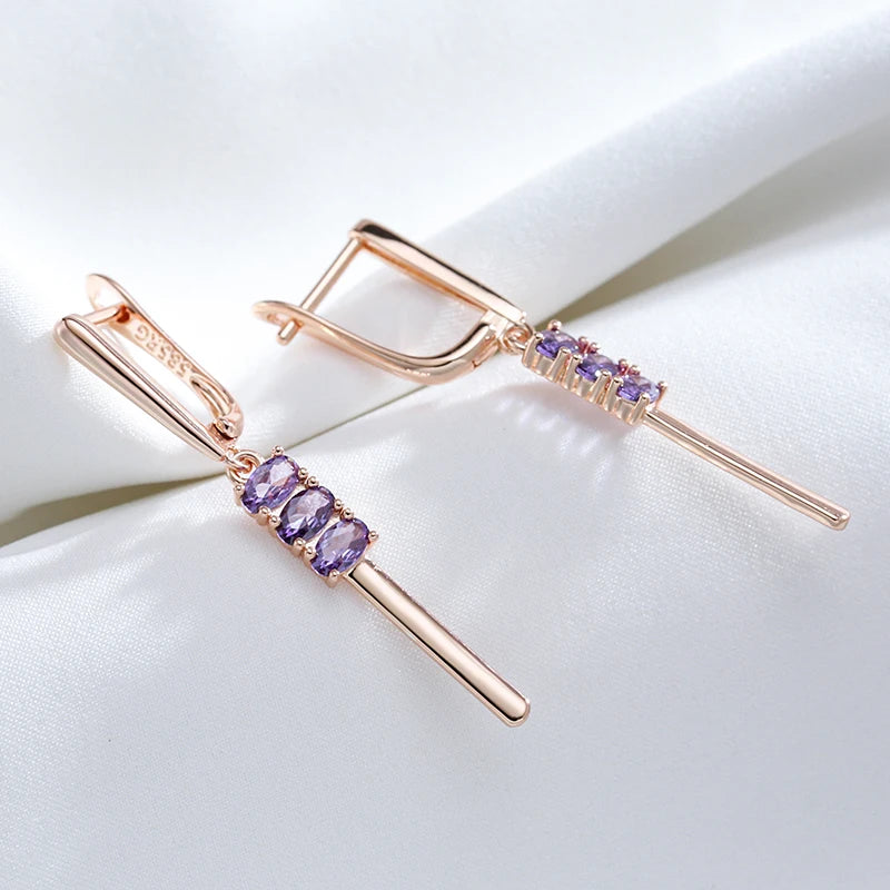 JULYDREAM Oval Purple Zircon Simple Long Pendant Earrings for Women 585 Gold Color Party Daily Jewelry Trendy Dangle Accessories