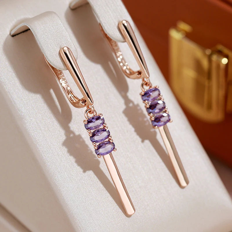 JULYDREAM Oval Purple Zircon Simple Long Pendant Earrings for Women 585 Gold Color Party Daily Jewelry Trendy Dangle Accessories