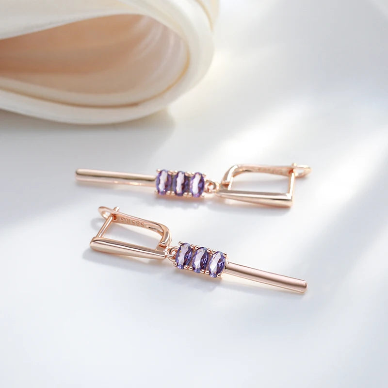 JULYDREAM Oval Purple Zircon Simple Long Pendant Earrings for Women 585 Gold Color Party Daily Jewelry Trendy Dangle Accessories