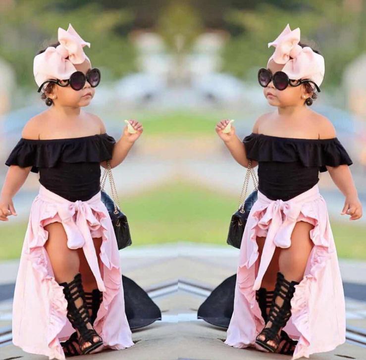 Girls Clothing Sets Summer 4pcs Kids Baby Girls Off Shoulder Top